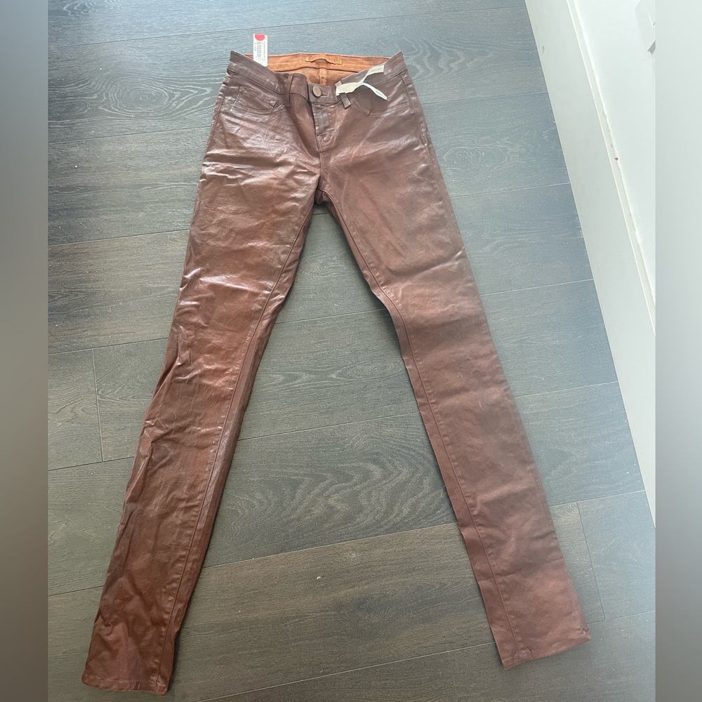 J Brand Pencil Leg Jeans #912K Womens Turbulent Clay Brown Coated Luxe Size 26